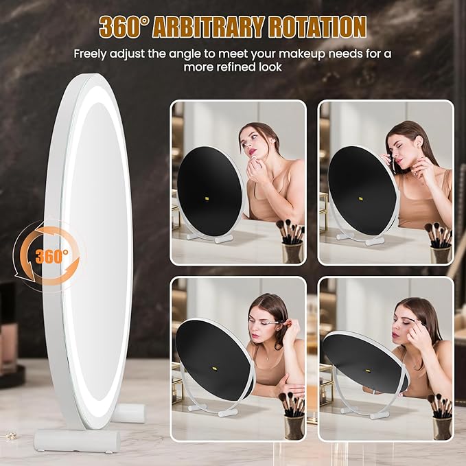 Vanity Mirror with Lights, 18" LED Makeup Mirror, HD Professional Mirror, Smart Touch with 3-Color Lighting, Dimmable, 360° Rotation, Lighted Up for Makeup Desk, Bedroom (White)