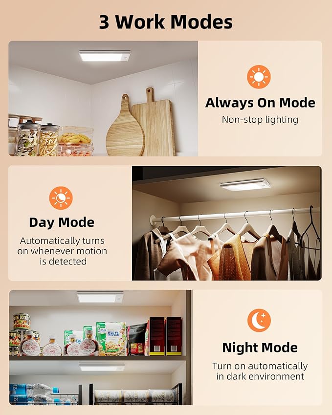 EZVALO 3000mAh Under Cabinet Lighting, 150LM Utral Bright Motion Sensor Light, Rechargeable Magnetic Under Counter Lights for Kitchen, Dimmable Closet Light with 3-Inch Ultra-Wide Panel