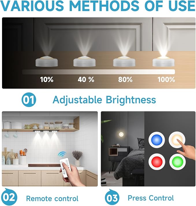LED Puck Lights with Remote Control, Wireless Under Cabinet Lighting,Color Changing Lights with Dimmer and Timer, AAA Battery Operated Powered Push Night Lights (6 Pack Black)