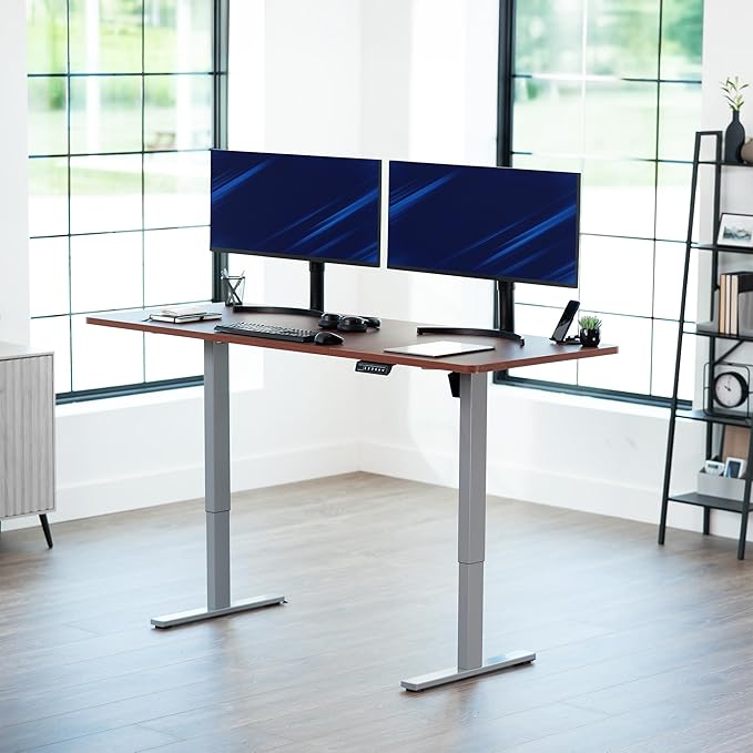 VIVO Electric 71 x 30 in Standing Desk, Memory Height Adjustment, 1B Series, Holds 220 lbs, Dark Walnut Top Gray Frame, DESK-KIT-1G7D