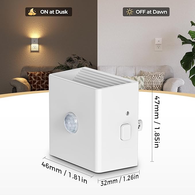 DORESshop LED Night Lights Plug into Wall [2 Pack], Motion Sensor Night Light Brightness Adjustable Motion Activated Nightlight with Dusk to Dawn for Bedroom, Bathroom, Hallway, 3000K, White