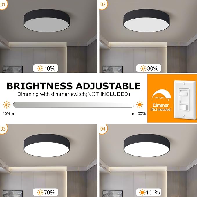 18 Inch Large Flush Mount Ceiling Light Fixture,5CCT Dimmable LED Ceiling Lights, Modern Black Round Lamp Fixture Living Room Bedroom Laundry Room Bathroom