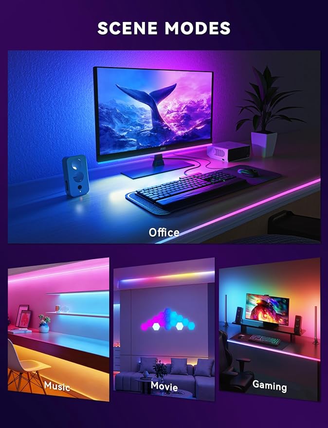 Soleil X6 LED Monitor Backlight for PC & Mac, Strip Light Sync to 24″-34″ Screens, Ambient Lighting for Games/Movies/Music, Dual USB Ports, Software Control with Built-in AI Function (For 27″ Monitor)