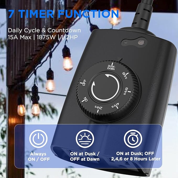 G-Homa Outdoor Dusk to Dawn Light Sensor Timer - 2Pack, Waterproof, 2 Grounded Outlets, 15A 1/2HP, CSA Listed