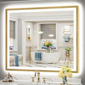 48x40 Gold Beveled LED Bathroom Mirror with Lights, Brushed Gold Framed Backlit and Front Lit Anti-Fog Lighted Vanity Mirrors for Bathroom Wall, Dimmable, 3 Colors, Memory, HD Tempered Glass