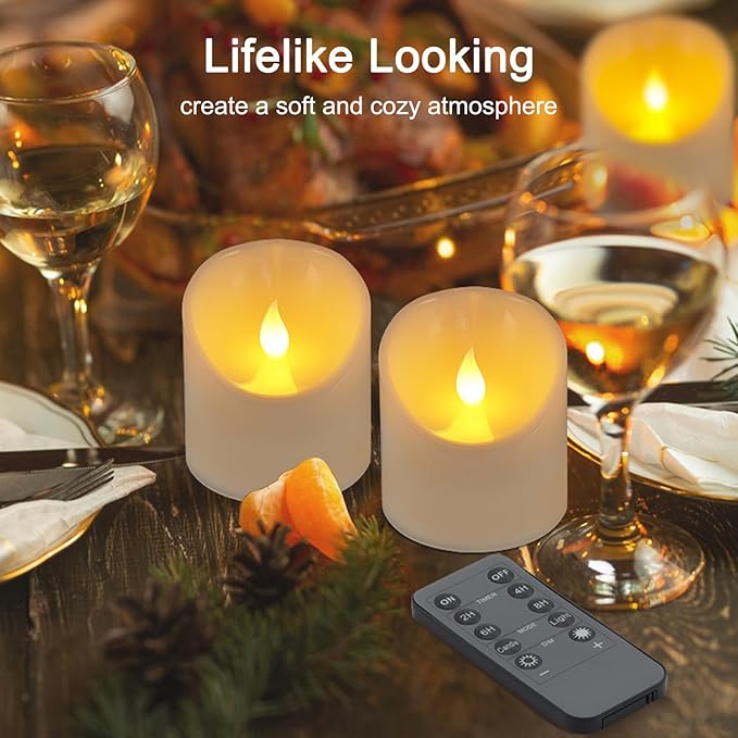 3"x3" Flickering Flameless Candles, Realistic LED Candles, Battery Operated Candles with Remote and Timers, Real Wax Electric Fake Pillar Candles for Festival Wedding Home Party Decor -2Pack