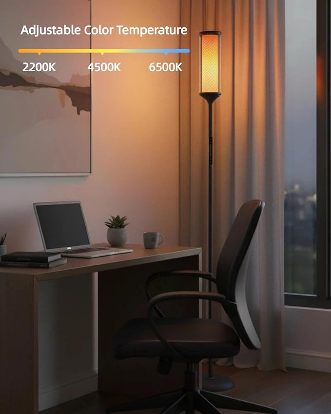 JOOFO RGB Smart Floor Lamp with Remote and Touch Control, Color Changing LED Standing Lamp with Music Sync and Dimming for Bedroom and Living Room