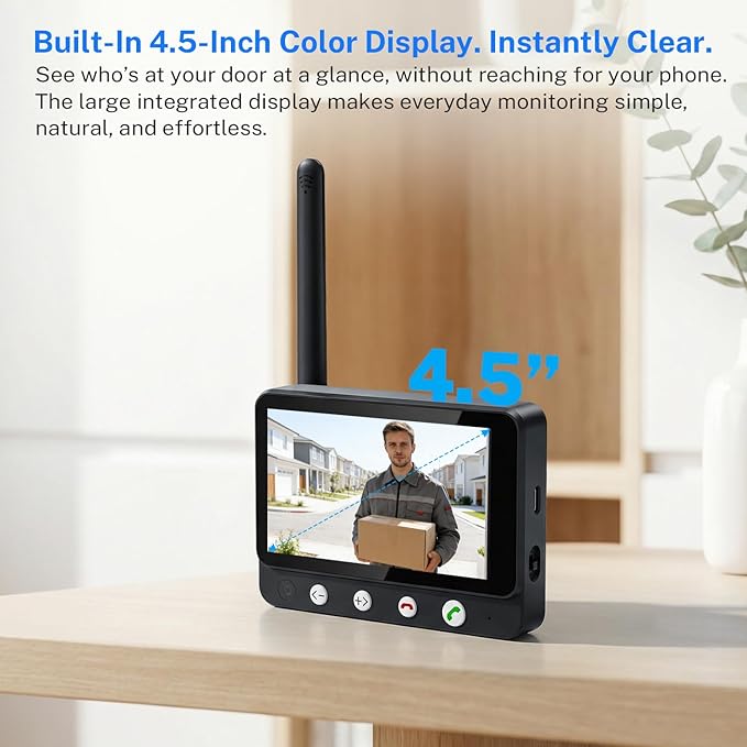 Wireless Doorbell Camera Video Intercom System with 4.5" Indoor Visual Base Station, Two Way Talk, Smart AI Motion Detection, Night Vision, Cloud Storage.