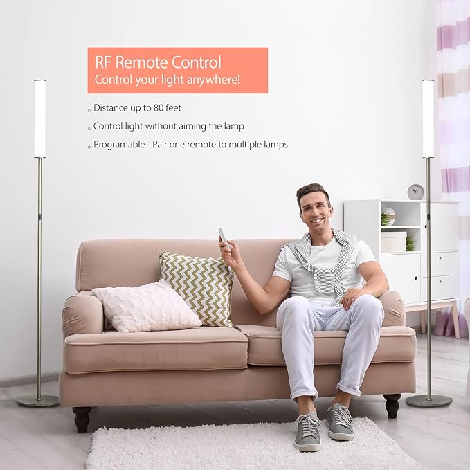 O’Bright LED Cylinder Floor Lamp with Remote Control, Full Range Dimming, Adjustable Color Temperature 3000K-6000K, Minimalist Standing Lamps for Living Room, Bedrooms and Office, Brushed Nickel