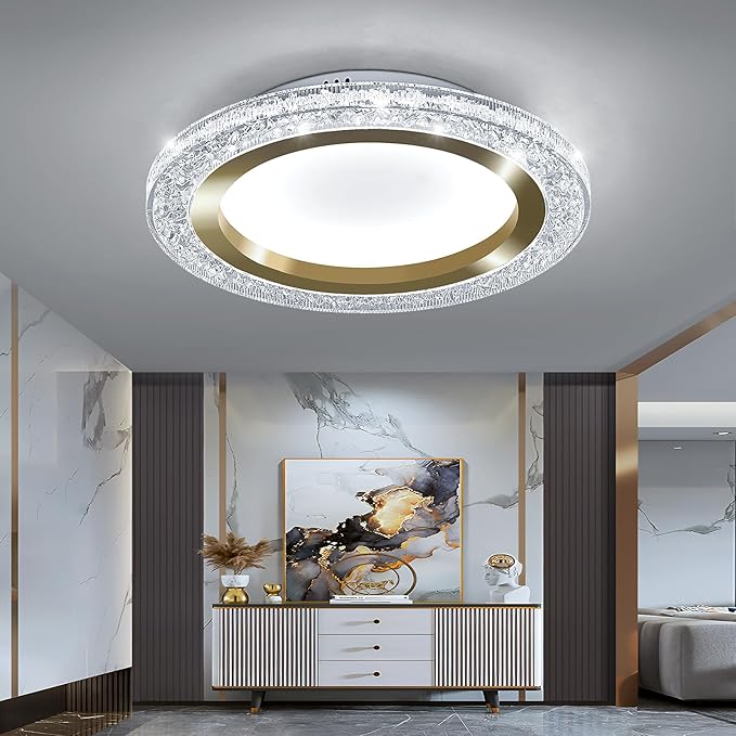 UOFUS Gold LED Flush Mount Ceiling Light 15.7inch Modern Round Ceiling Light Fixture 6400K Super Bright Circle Ceiling Lamp for Bathroom Kitchen Bedroom Living Room Entryway Hallway Stairwell