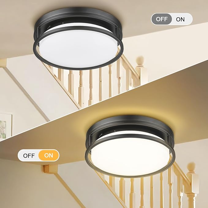 Darkaway LED Flush Mount Ceiling Light, 12inch Modern Dimmable Ceiling Lamp 3000K-6500K Dimmable Black Ceiling Light Fixture for Bedroom Kitchen Hallway Entryway