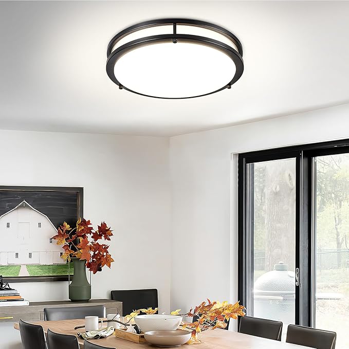 DLLT Flush Mount LED Ceiling Light: 13 Inch 5CCT (3000K-6000K) & Dimmable Ceiling Light Fixtures for Bedroom Hallway - 24W Modern Black Super Bright Kitchen Lighting Fixtures Ceiling