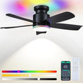Ceiling Fans with Lights and Remote/APP Control, 41 inch Low Profile Ceiling Fan, 3 CCT LED Dimmable White Lights + RGB Ring Lights, 5 Reversible Plastic Blades 6 Speeds for Kidsroom, Black