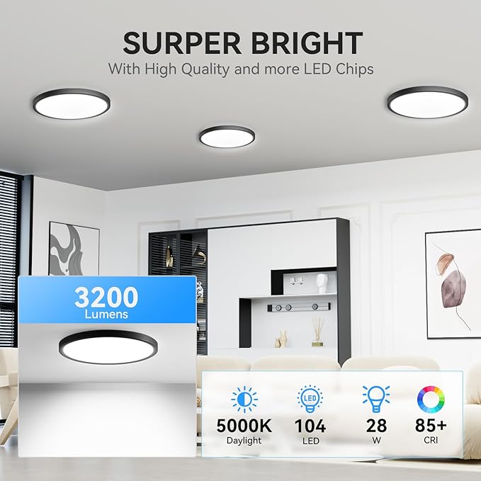 12Pack 3200lm LED Flush Mount Ceiling Light, Super Slim 12 inch Ceiling Light, 5000K LED Light for Bedroom, Living Room, Dining Room …