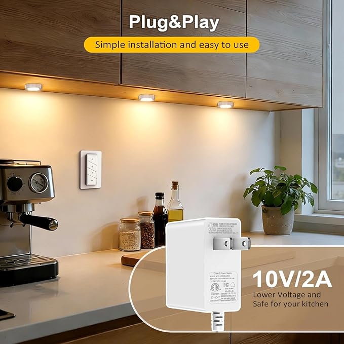 Smart Under Cabinet Lights Plug In, 6 Pack LED Puck Lights with App and Remote Control, CCT Tunable 2700K-7000K, Compatible with Alexa and Google Home, Dimmable Wired Lighting Kit for Kitchen,CRI 90+