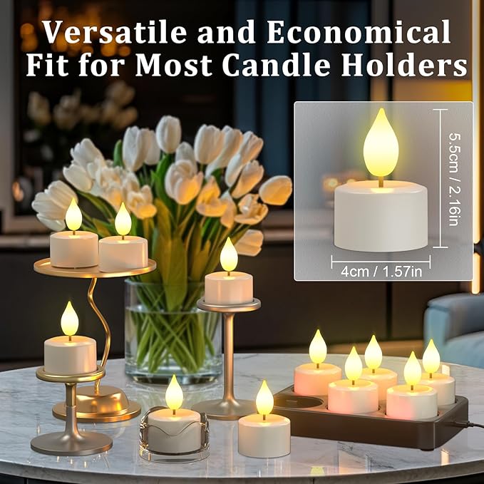 PChero 6 Pack Rechargeable Flameless Candles with Remote Timer & Charging Base, Battery Operated Tea Lights Candles -Realistic Flickering, LED Tealights for Home Wedding Halloween Fall Christmas Decor