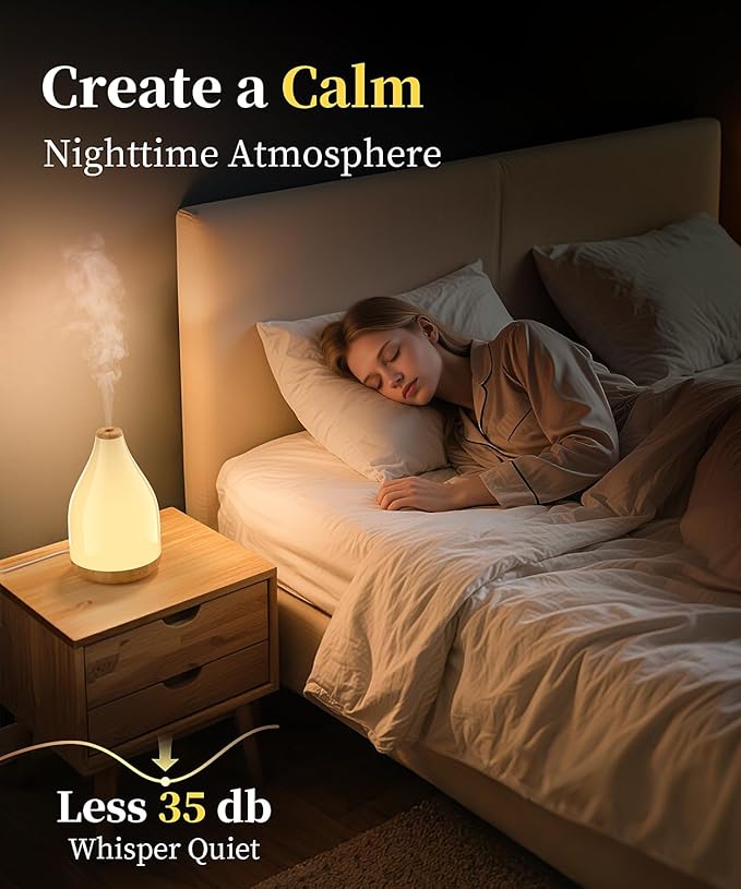 Essential Oil Diffuser for Home, 300ML Modern Décor Aromatherapy Diffusers Large Room Fresh Air Scent, Ultrasonic Cool Mist Humidifier & Color Light, 1-3-6H Timer Auto Shut-Off, Brown