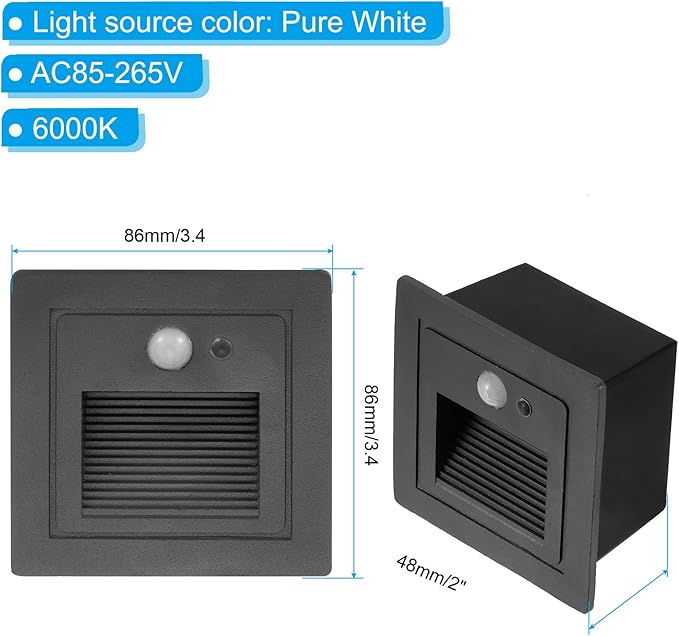 PATIKIL 6000K LED Step Light, 3W 120V Recessed Motion Sensor Stair Light Aluminum Waterproof 105lm Pure White Stairway Lights Indoor Outdoor, Black Shell