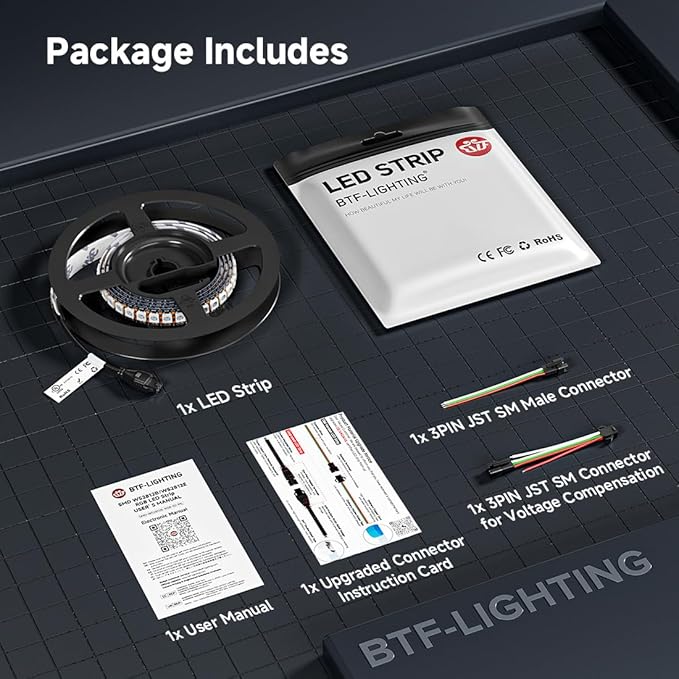 BTF-LIGHTING WS2812B ECO RGB LED Strip,UL Listed,Individually Addressable,3.28FT 144LED/m 144Pixel DC5V 5050SMD,Alloy Wire Flexible 3M Tape for DIY Chasing Color Project IP30(No Adapter or Controller)