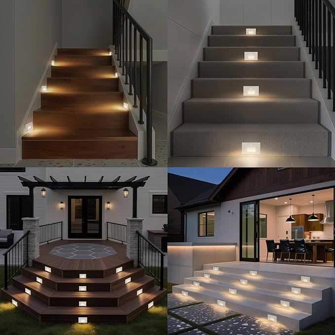 8 Pack Motion Sensor Stair Lights Indoor Outdoor,Dimmable Motion Activated Step Lamp 3000K/4000K/6000K,Hardwired 120V 4W IP65 Waterproof Outside Stairway Light,Led Staircase Lights- White