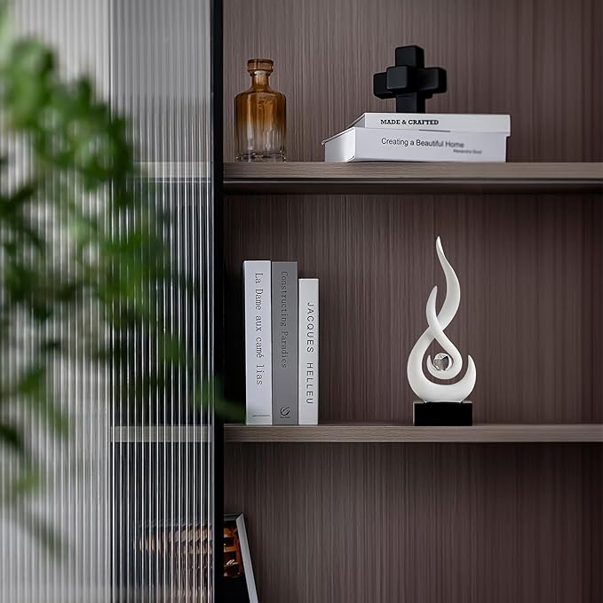 White Flame Statue Decor for Living Room, 13.7" H Modern Minimalist Sculptures Home Decorations for Dining Room, Abstract Art Sculpture for Shelf Coffee Table Centerpiece
