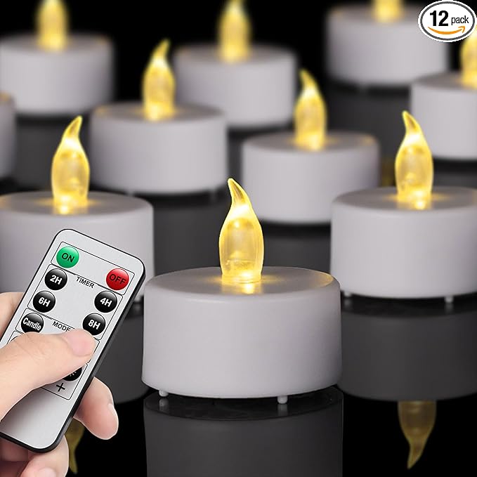 TSLVIC LED Tea Light Remote Control Candle,Flickering Flameless LED Candle,Long Lasting,Battery Operated with Timer for Home Decoration Seasonal &Festival Celebration WarmYellow (12pcs)