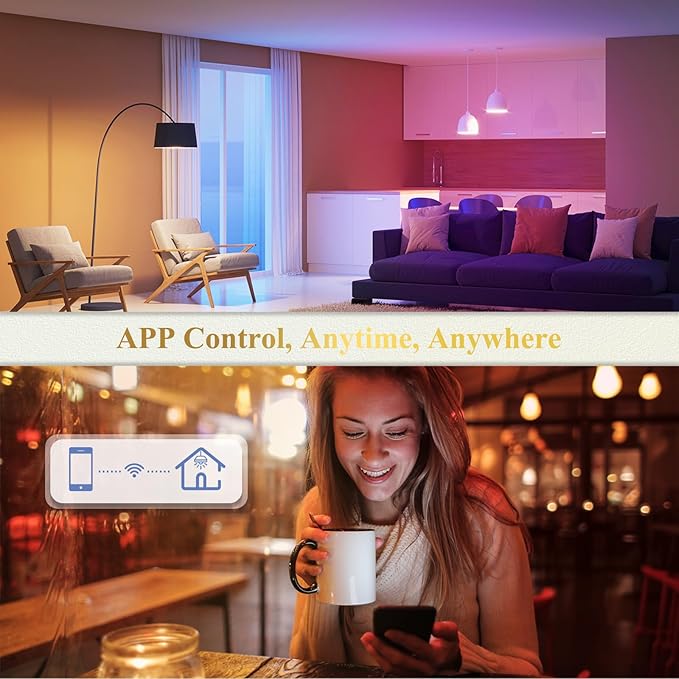DiCUNO Smart Light Bulbs, Full Color Changing Bulb, Compatible with Alexa, Google Assistant, No Hub Required, RGBCW Multicolor Dimmable Smart LED WiFi Bluetooth A19 E26 9W 800LM Lights, 6-Pack