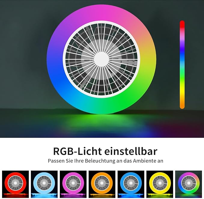 Modern LED Ceiling Light with Fan, RGB Ceiling Fan Lights, Ceiling Fan with lamp, 24 Ventilation speeds, infinitely dimmable Light for Living Room, Bedroom, Office, 3000-5500 K (White &19" & RGB)