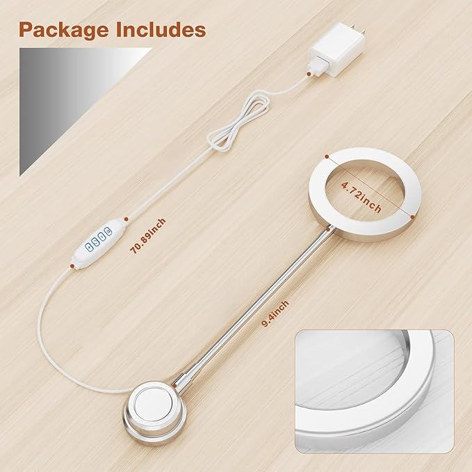 Suction Cup LED Vantiy Lights for Mirror, Flexible Gooseneck Stick on Selfie Ring Light for Makeup Vanity Table & Bathroom Mirror, 3 Color Modes & 10 Brightness, Plug in, Silver