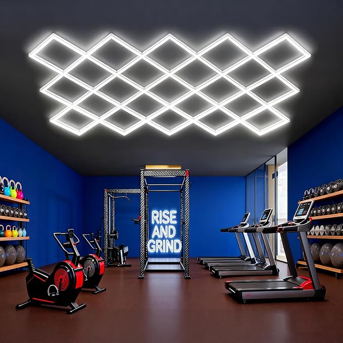 Hexagon Garage Lights 23 Hex Super Bright Led Honeycomb Lights New Updated Diamond Commercial Lighting for Garage Car Detailing Barber Shop Gym Warehouses Basement.