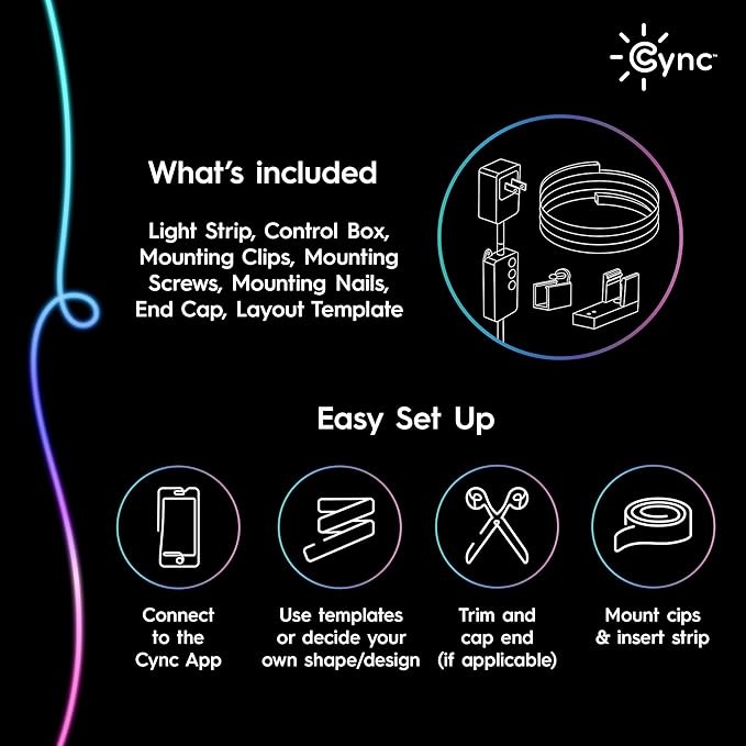 Cync GE Dynamic Effects Smart LED Strip Lights, Indoor Neon Rope Lights with Music Sync, Aesthetic Color Changing WiFi Light Strip for Room Décor, Works with Amazon Alexa and Google, 16 Ft