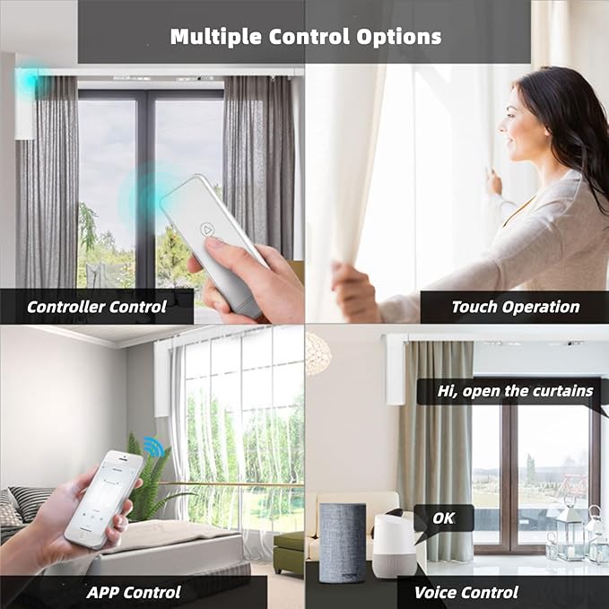 Electric Curtain Track, Retractable Motorized Curtains Rod From 7-20ft, Automatic Curtain Opener with Smart/Manual Control, Smart Curtains System for I-Rrail and U-Rail (For 7-20ft)