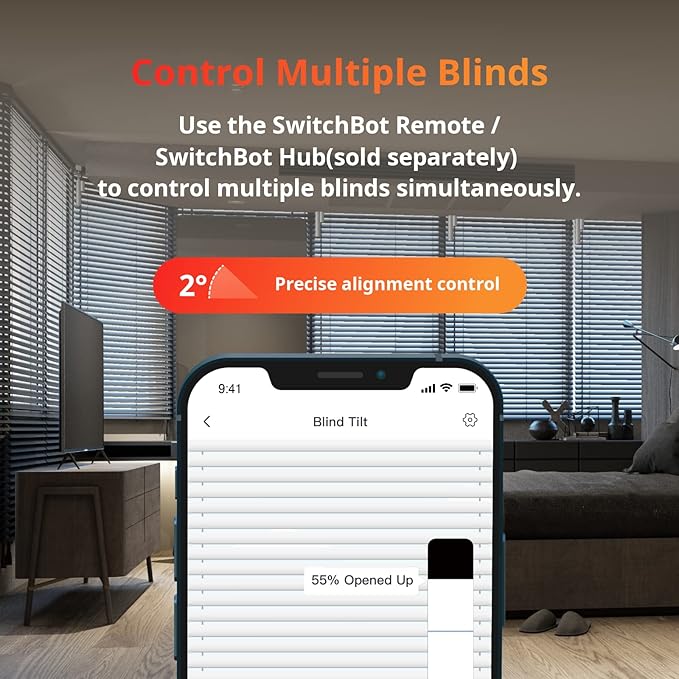 SwitchBot Blind Tilt Motorized Blinds with Remote, Automatic Blind Opener and Closer, Solar Powered, Light Sensing Control, Add Hub Mini to Make it Compatible with Alexa & Google Home