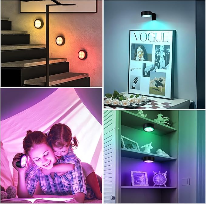 4-Pack Wireless Battery Operated Painting Light with Remote Control,13 Color RGB Magnetic Led Art Picture Lights for Wall, Dimmable and Timer Poster Light, Wall Decor Black Display Light