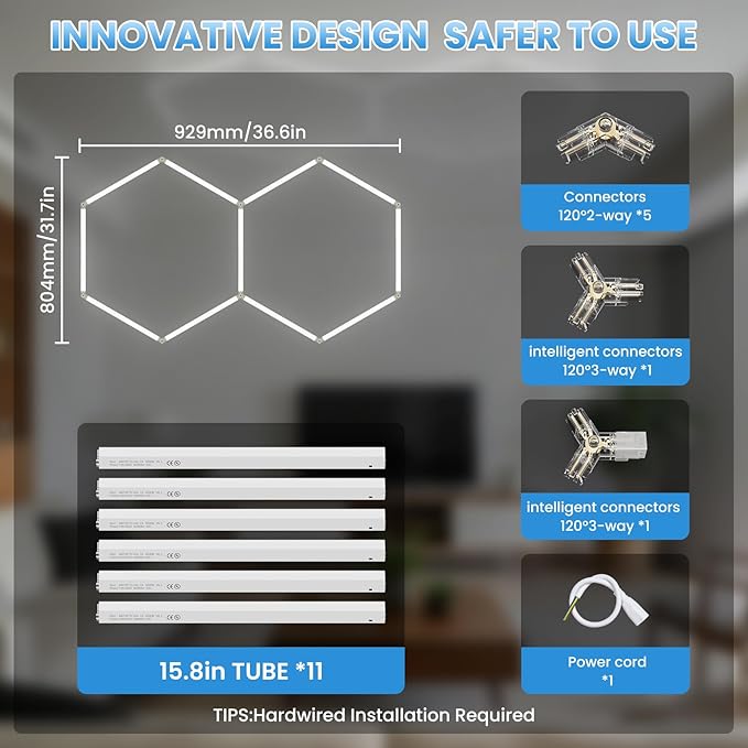 Hexagon Garage Light 72W 6500K Super Bright Honeycomb Led Lights,Hexagon Light for Garage Basement Salon Manager Gym(2 Packs)