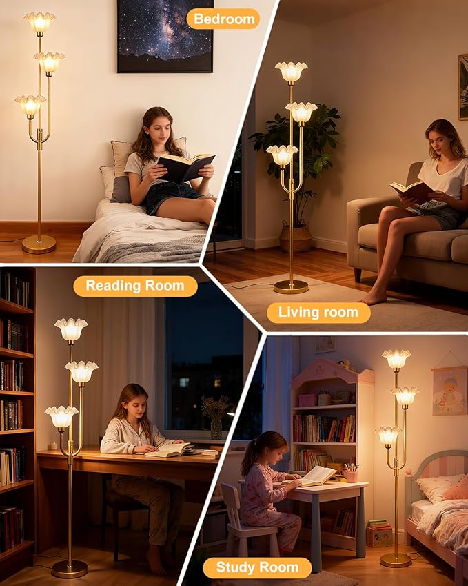 Lightdot 66IN Flower Floor Lamp 3-Lights Vintage Floor Lamps with 3000K Warm White Bulbs for Wedding Party Modern Tall Standing Lamp for Living Room/Bedroom/Sofa Beside/Corner Decor