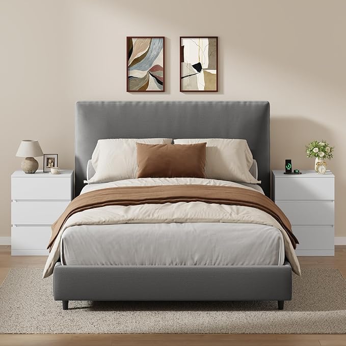 Nightstand Set of 2, 26" H with Hidden Drawer, Bedside Table with Charging Station, 4 Drawers, Modern Night Stand for Bedroom, White