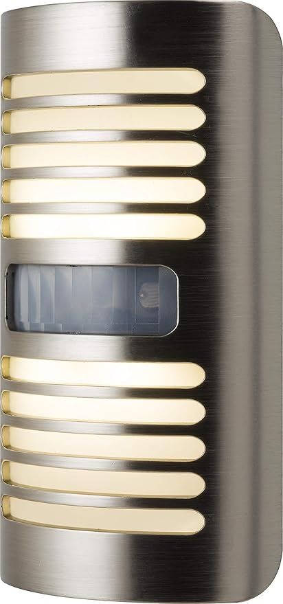 GE Enbrighten LED Motion Sensor Night Light, Plug-in, 40 Lumens, Motion-Select with 25ft Detection, Dusk-to-Dawn, Brushed Nickel Louver – 37299 (1 Pack)