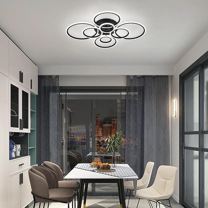 Vikaey Modern LED Flush Mount Ceiling Light, 8 Rings Black Close to Ceiling Light Fixtures, Living Room Lighting Ceiling Lamp for Dining Room, Bedroom, Kitchen, 4000K Not Dimmable