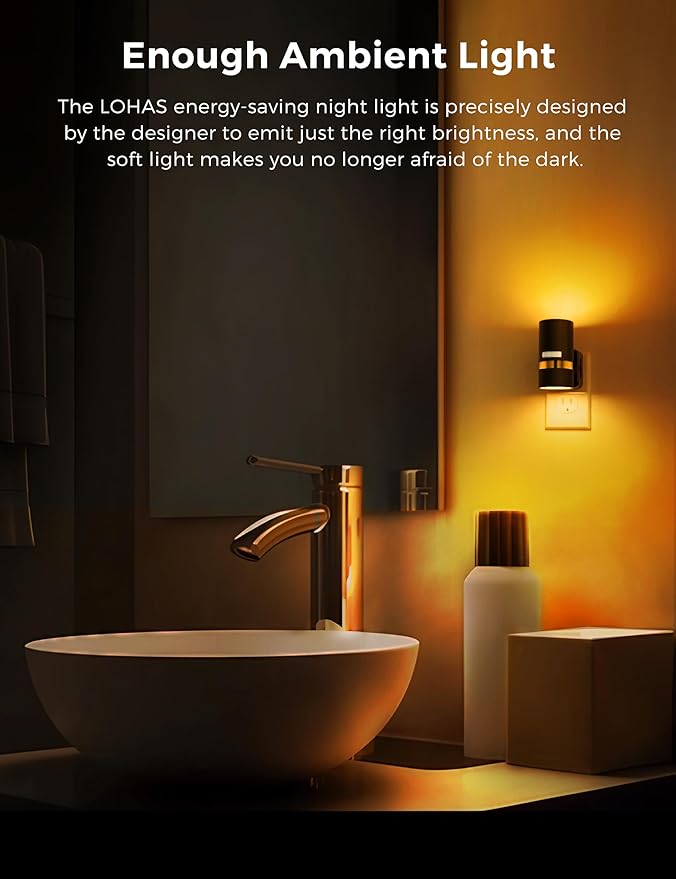 L LOHAS LED Motion Sensor Night Light Plug in, Night Lights Plug into Wall with Adjustable Brightness, 1600K Amber Light, 1W Energy-Saving Nightlight for Bathroom Bedroom Kitchen Hallway, 2 Pack