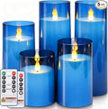Homemory Blue Flickering Flameless Candles, Battery Operated Acrylic LED Pillar Candles with Remote Control and Timer, Blue Decor, Set of 5