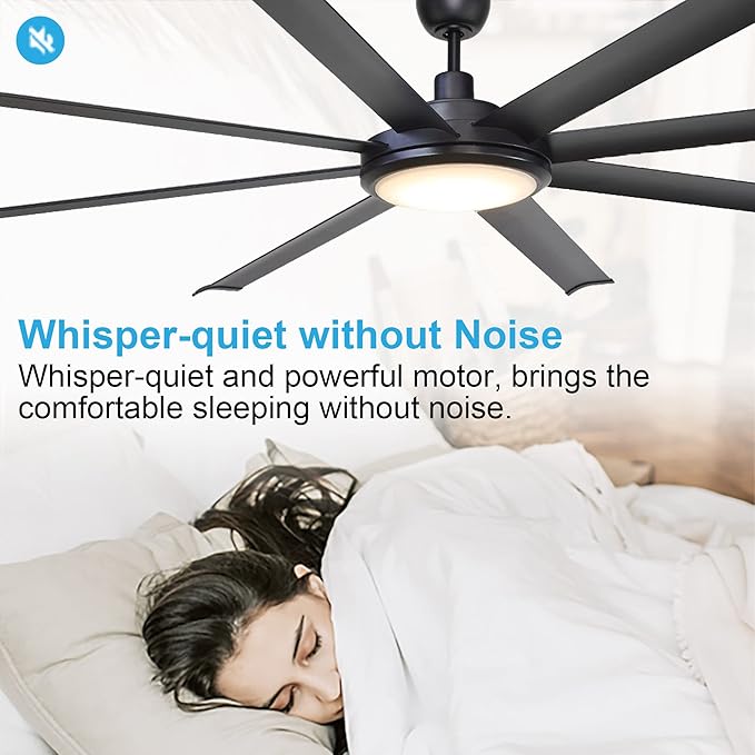 Parrot Uncle Ceiling Fans with Lights and Remote, 75 Inch Black Industrial Ceiling Fan with LED Light for Bedroom Living Room Indoor Outdoor, 6-Speeds Reversible DC Motor, 8 Aluminum Blades, Timer