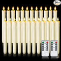 Homemory 24 Pcs Real Wax Flameless Taper Candles with Remote Timer and Dimmer, Battery Operated Candlesticks with Flickering Light, Ivory Window Candles, 9.6 Inches for Wedding Home Decor
