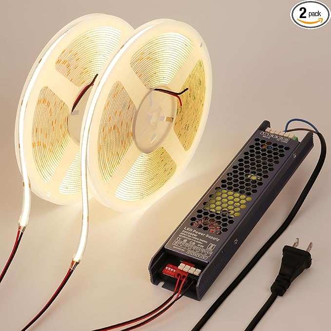 24V COB LED Strip Light 65.6ft (2 Rolls of 32.8ft) Kit, 4000K Natural White Cuttable 11W/M 312LEDs/M CRI 93 LED Tape Lights with Power Supply for Bedroom Kitchen Living Room Ceiling