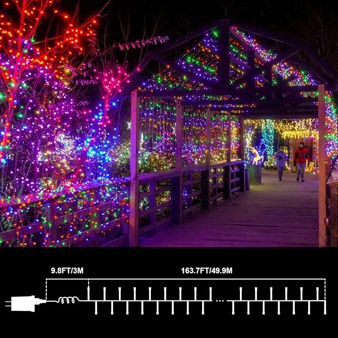 LAMPHOME 165ft Pastel Easter Lights String, Christmas Mini Light,500 LED with 16 Light Modes, Fairy Lights Plug in for Outdoor Xmas Trees Garland Wreath Holiday Decorations (7colors Multicolor)