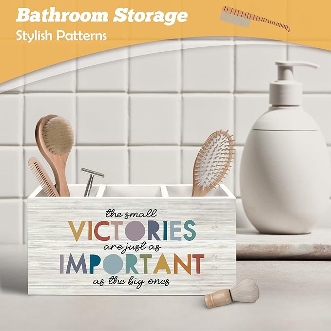 Boho Inspirational Pen Holder Organizer for Desk Accessories, the Small Victories Are Just As Important As the Big Ones Motivational Wooden Box Sign Desk Decorations for Home Office Decor