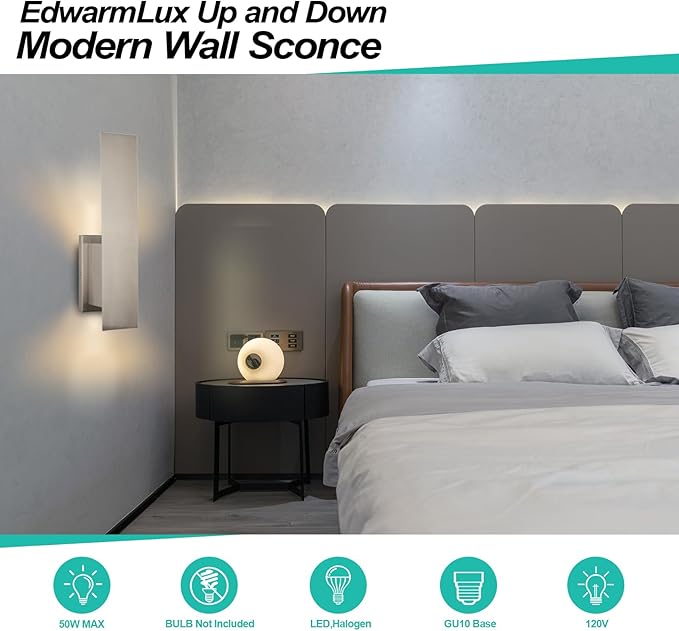 Indoor Wall Sconces, Modern Wall Lights, Up and Down Wall Mount Light, Dimmable Hardwired Wall Light for Bedroom, Living Room, Hallway, GU10 Bulbs Excluded, 2 Pack (Brushed Nickel)