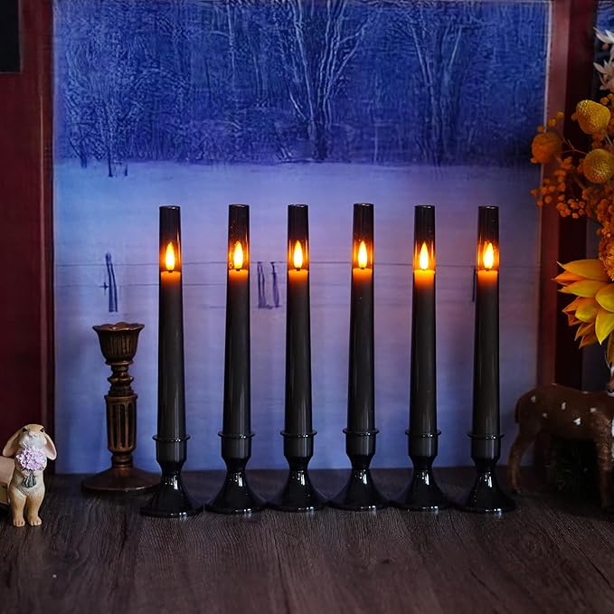 Flameless Taper Candles,with Remote and Timer Flickering Flameless Candles,6 Pack Led Candles,with Base Battery Operated Candles， Taper Candles for Home, Wedding, Party (Grey)