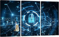 3 Panel Canvas Wall Art Blue Keylock Hologram with Dark Night City View Posters and Prints,Artwork for Home Office Wall Decoration, Framed Gallery-Wrapped Ready to Hang, 20x40inchx3