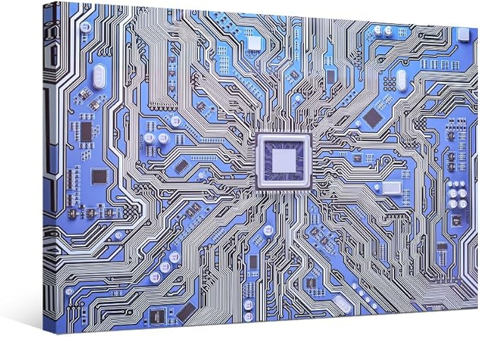 1 Piece Circuit Board Wall Decor for Living Room Computer Processors CPU Artwork Canvas Wall Art Posters and Prints Giclee Wooden Framed Gallery-Wrapped Ready to Hang 12X16 INCH